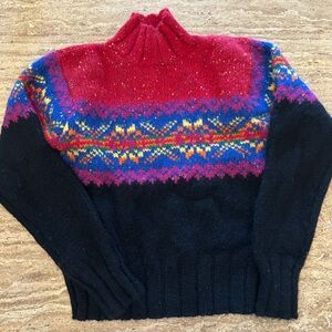 Vintage 90s Fair Aisle Express Tricot Sweater in Red and Black with High Neck